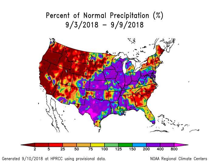 Weather The map summarizes rainfall over the past week to Monday. There was heavy rainfall from a combination of frontal activity in the upper Midwest during the first half of the week.