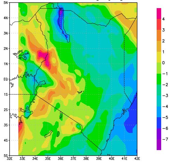 Source: WRF model. Figure 5. 500mb level lifted index Figure 6 shows the distribution in space of the Convective Available Potential Energy (CAPE).