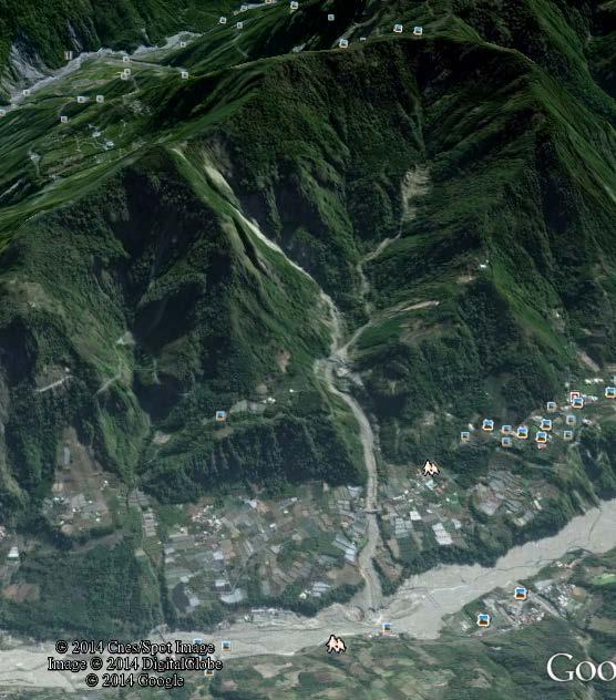 Debris flow caused by torrential rain in Touken torrent on June 11, 2012 Location: Touken torrent (Nantou DF-202) Shenmu village, Nantou County Geology: shale,