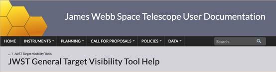 JWST s general target visibility tool Allows to compute the visibility periods for an object together with the V3PA and APA angles.