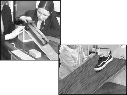 9. The photographs below show pupils investigating the movement of objects on ramps. Plan an investigation into the factors affecting the movement of objects on ramps.