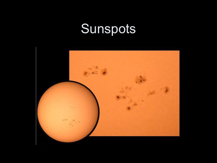 9-4 Sunspots are low-temperature regions in the photosphere Sunspots are relatively cool regions produced by local concentrations of the Sun s magnetic field.