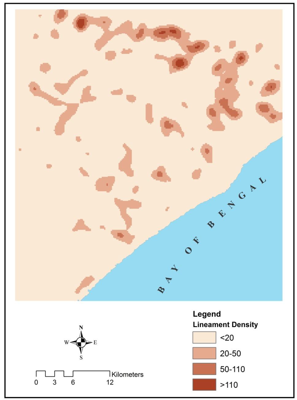 The lineament density map shows a low density in most of the area comparatively to other parts of the study area (figure 10).