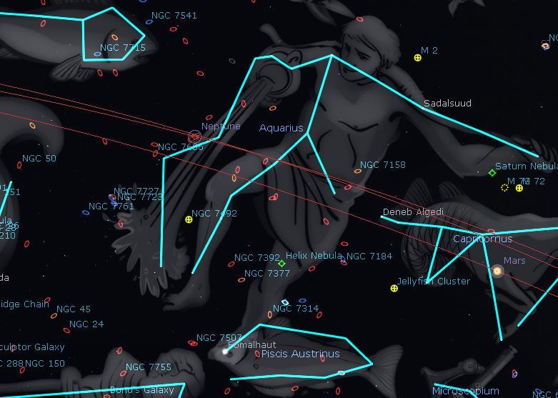 NEW MOON - 9 PM MERIDIAN CONSTELLATIONS Aquarius Piscis Austrinus A couple of constellations in the sky along the meridian at about 9 PM during the New Moon period are the constellations Aquarius and