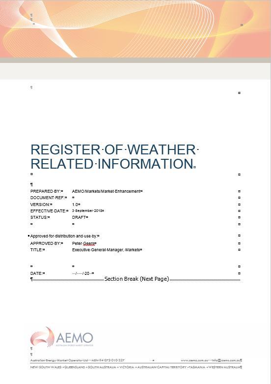 ATTACHMENT B Register of Weather Related Information