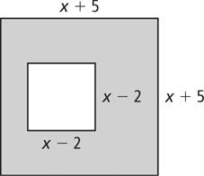 Find an expression for the area of each shaded region. 26. 27. 28. The area of a rectangular coffee table is given by the trinomial t 2 + 7t 8. The table s length is t + 8. What is the table s width?