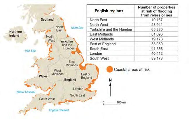 GCSE GEOGRAPHY B Sample Assessment Materials 16 (c) Study the map and the table below. The Environment Agency has estimated the impact of a 2 metre rise in sea level across the UK. Map 2.3 Table 2.