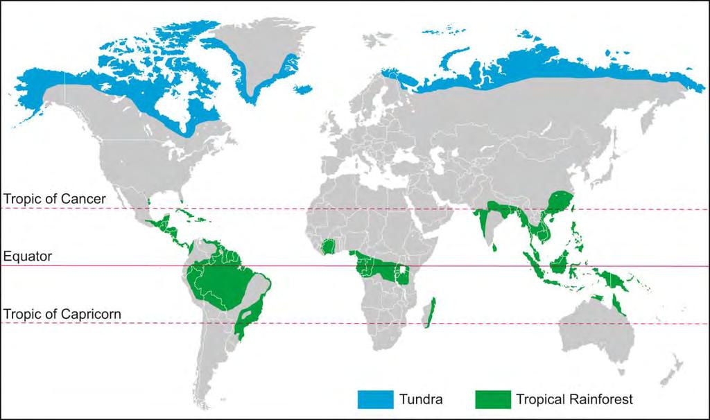 GCSE GEOGRAPHY B Sample Assessment Materials 22 (b) The world map below shows the location of two major biomes across the world. Map 3.