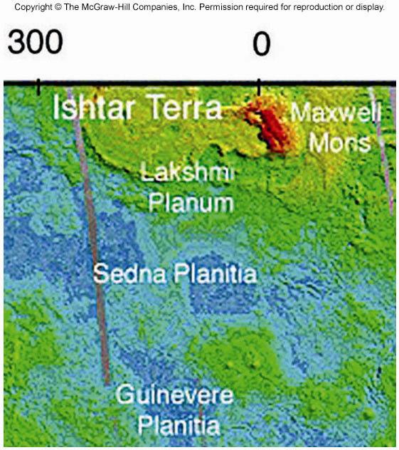 The Surface of Venus Ishtar Terra is about the size of Greenland and is studded with volcanic peaks Maxwell Montes, the highest, is at 11