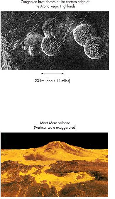 volcanoes dominate on Venus, which is not the case on Earth Interior of Venus probably very similar to Earth iron core and rock mantle