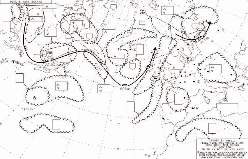 40 METEOROLOGICAL SERVICE FOR INTERNATIONAL AIR NAVIGATION SIGNIFICANT WEATHER CHART (MEDIUM LEVEL) MODEL SWM PGNE 15............ 180 XXX N3742 E01500 ISSUED BY WAFC................. PROVIDED BY.