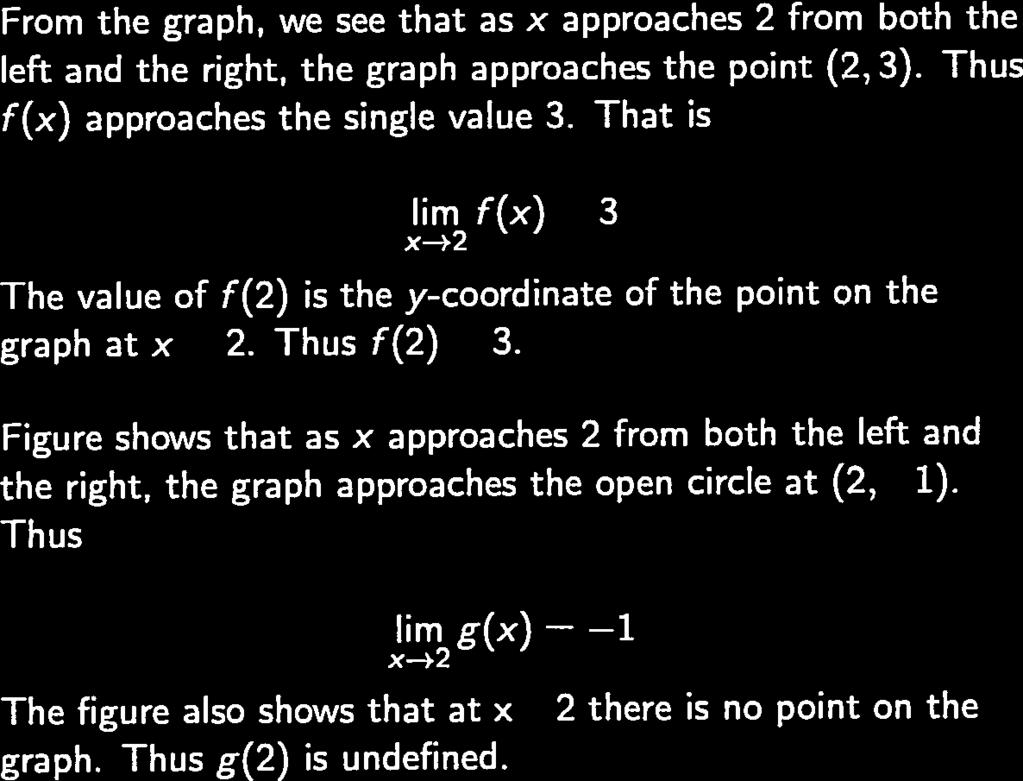 Solution O From the graph, we see that as x approaches 2 from both the left and the right, the graph approaches the point (2, 3).