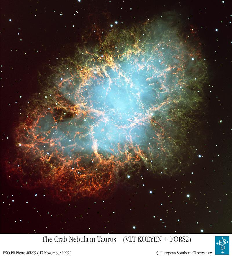 Spinning pulsar powers the Crab nebula Red: Hα Blue: