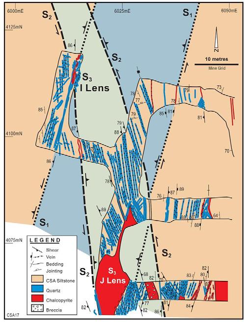 Ore Lens Morphology- Level Mapping Typical Level Mapping J Lens Massive sulphide zone irregular in nature Stringer zone and breccia zones on