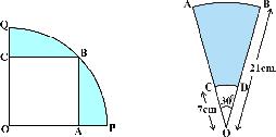 If OD = cm, find the area of the (i) quadrant OACB, (ii) shaded region. 13
