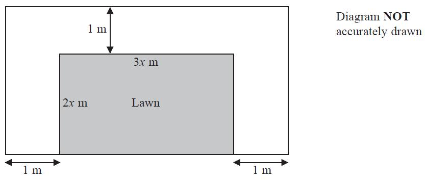 The total area of the lawn and the path is 100 m 2 (a) Show that 6x 2 + 7x 98 = 0 (b) Calculate the area of the lawn. Show clear algebraic working. 26. The diagram shows part of a regular polygon.