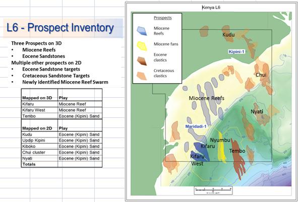 L6 Prospect Inventory and Forward Programme A number of oil and gas play types and prospects have been mapped and on this basis the location of the first exploration well will be selected (See Figure