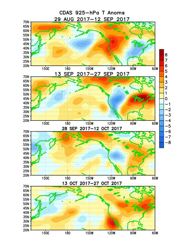 Atmospheric anomalies over the North Pacific and North America During the Last 60 Days During late August to early September 2017, an anomalous trough (and below-average temperatures) was present