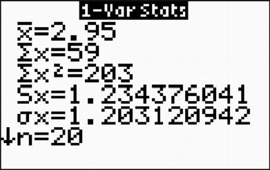 Enter the data in L1 and L2 (see Example 6). STAT CALC 1:1-Var Stats. Fill in the wizard. L1 is the default list, type 2nd L2 in FreqList Select Calculate and press ENTER.