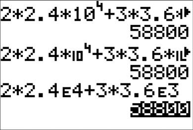 There are three different ways of entering a number in standard form. For example, to enter 2.4 10 4 press the keys 2. 4 1 0 ^ 4 or 2. 4 10 4 or 2. 4 EE 4 Example 3 Given that x = 2.4 10 4 and y = 3.
