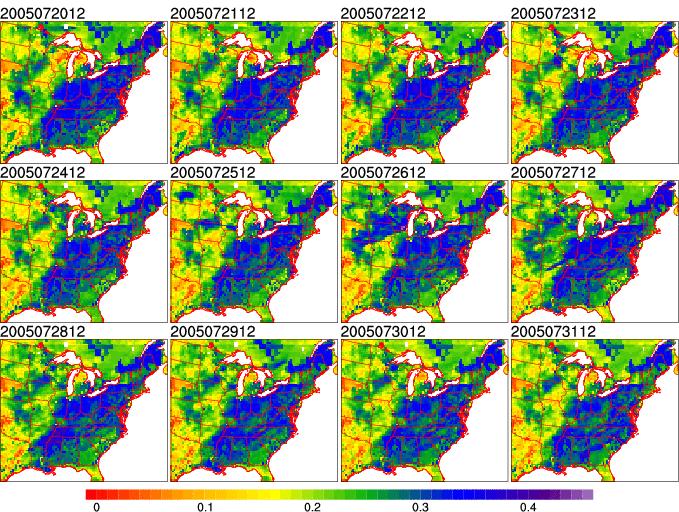 HRLDAS example: soil moisture Aberdeen Test Center (ATC), D1 Time series of domain-averaged