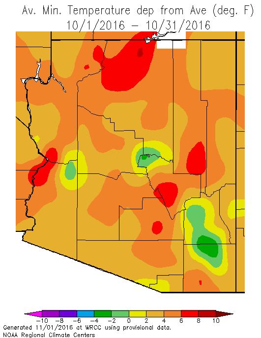 2017 Water Year The 2017 Water Year began with minimum temperatures 2 to 6 o F warmer than average across most of the state, and 6 to8 o F warmer than normal in northern Coconino County and parts of