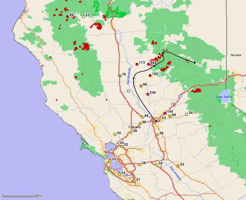 AIRNow-Tech Navigator (2 of 3) Sacramento = Satellite-detected fires 24-hour backward trajectory