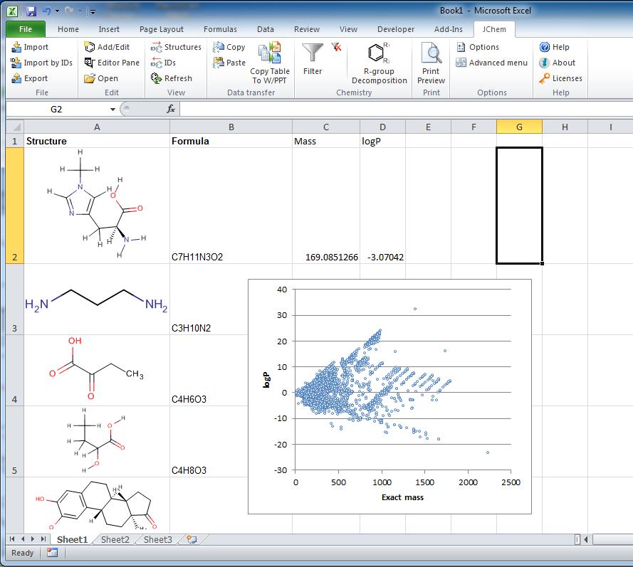 ChemAxon JCHEM for EXCEL Can be edited Property values are computed