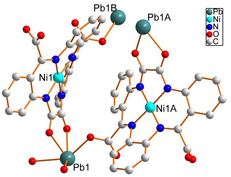 Fig. 3 Plot showing the coordination environments of Ni and Pb atoms, and the coordination