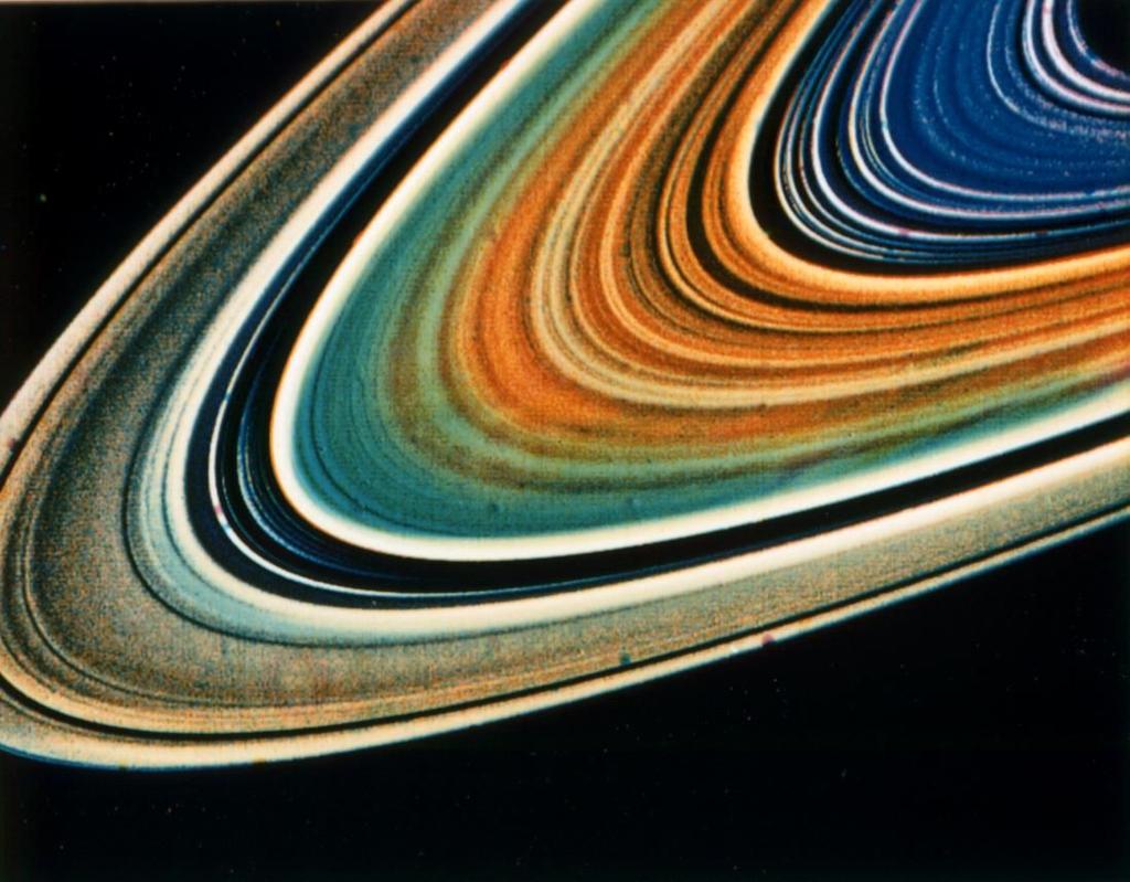 Rings of Saturn Size Each ring is about 270,000 km in diameter, but only a few hundred meters thick.