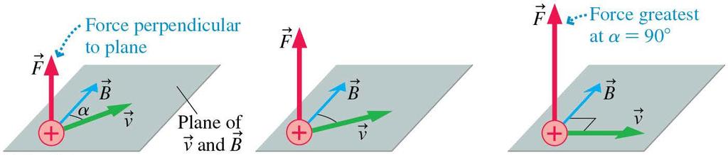 The Magnetic Force on a Moving Charge As the angle α between the velocity and the magnetic field increases, the magnetic force also