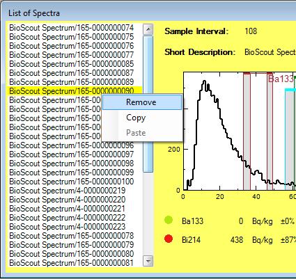 SARAD GmbH BioScout -Calibrator 10 7. Add or remove spectra from the collection a. Remove spectra from the list by using the context menu (click with right mouse button on the list) b.