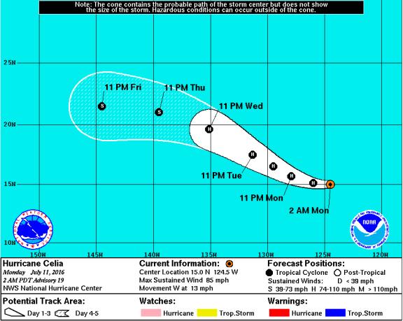 Tropical Outlook - Eastern Pacific Hurricane Celia: (Advisory #19 as of 5:00 a.m.