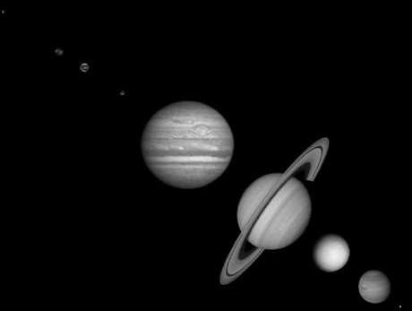 Uranus Saturn Jupiter Pluto Jovian planets After some of the matter had collected in centre of disc, nuclear reactions began, forming Sun Remaining gas and dust, moving in circular bands around Sun