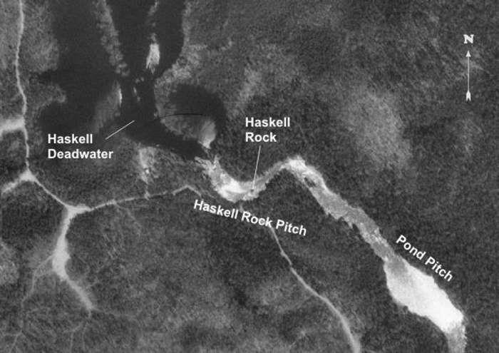 Photo by USGS Location The first of these, Haskell Rock Pitch includes Haskell Rock itself, a distinctive 20-foot high pillar in the middle of the river. According to E. S. C.