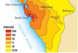 actual severity Seismic Intensity Map, Loma Prieta 1989