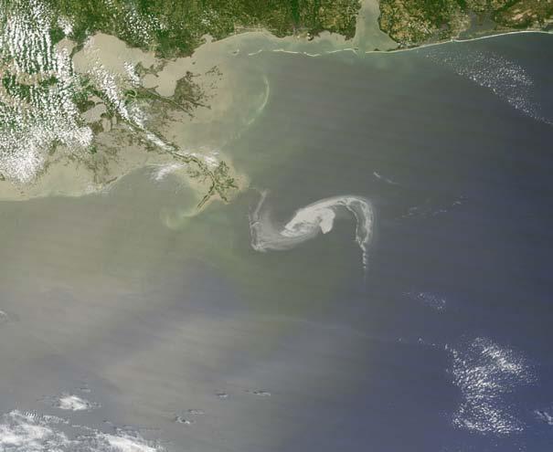 Images from orbiting satellites help scientists predict where a storm will go. oil slick In 2011, two satellites recorded the path of a large oil slick spreading along the Louisiana coast.