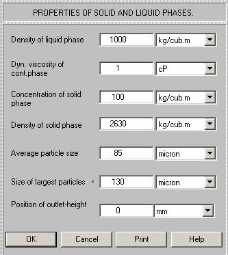 As a response, the program returns a table for entering necessary additional data PROPERTIES OF SOLID AND LIQUID PHASES, as shown in Figure 4-2.