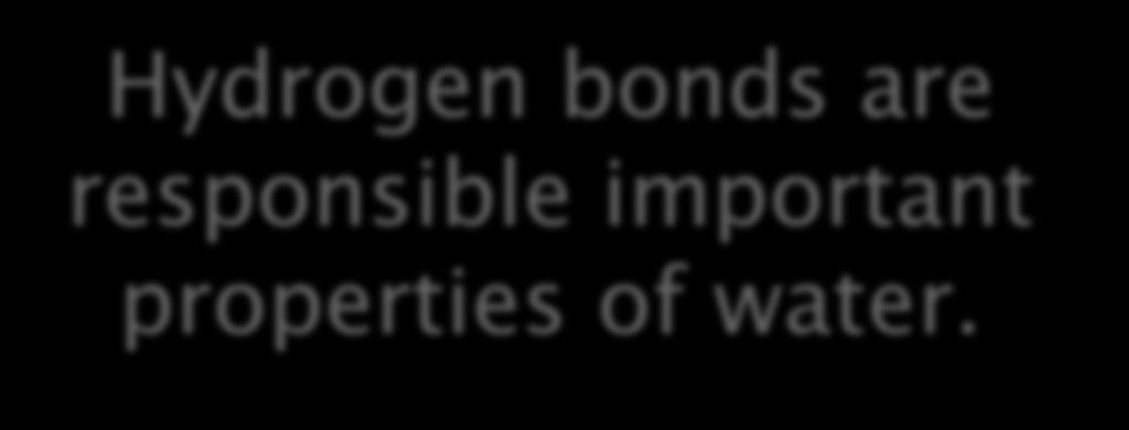 Hydrogen bonds are responsible important properties of water.