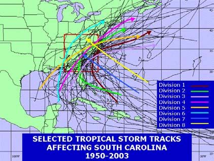 FIGURE 1 Applying the subjective filter, 54 of the 70 storm tracks could be reasonably fit into the eight divisional categories (Table 1).