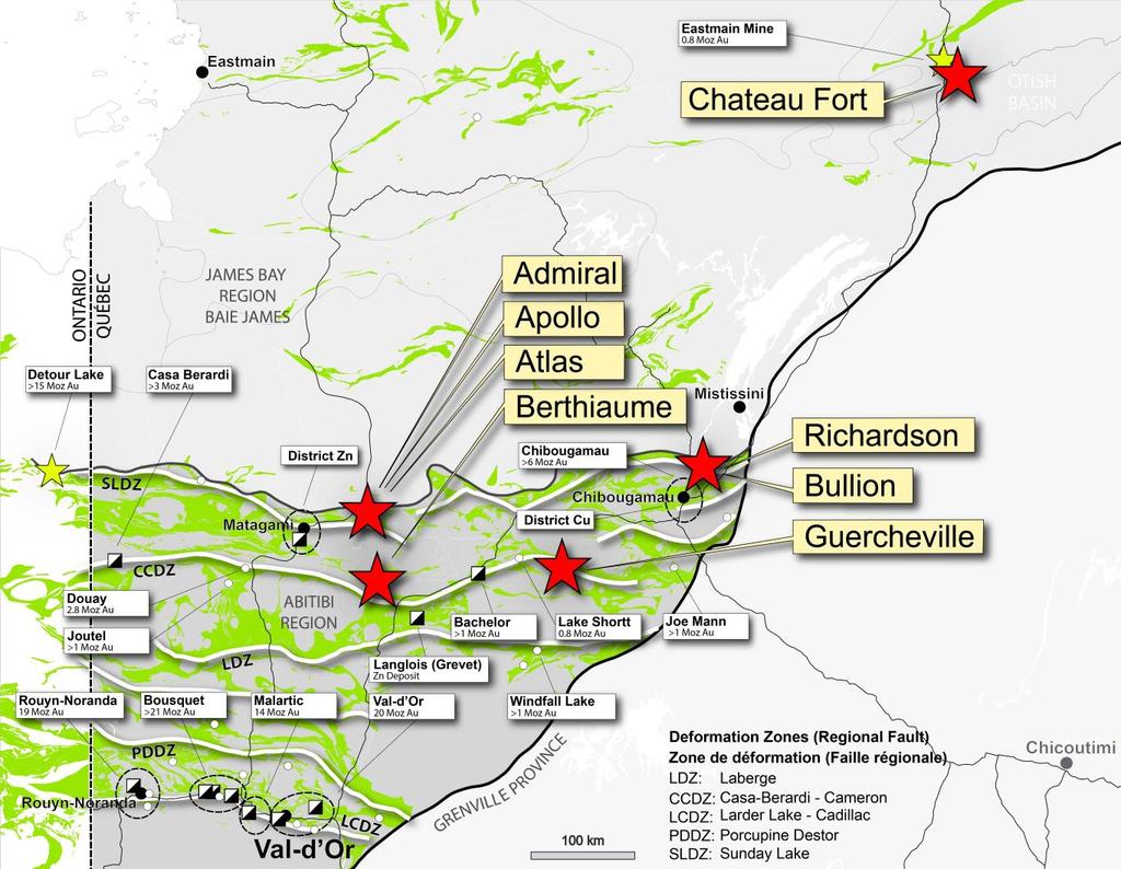 Project Generation in Québec 100% TKU: 521 claims (28,008 ha) Under option: 80 claims