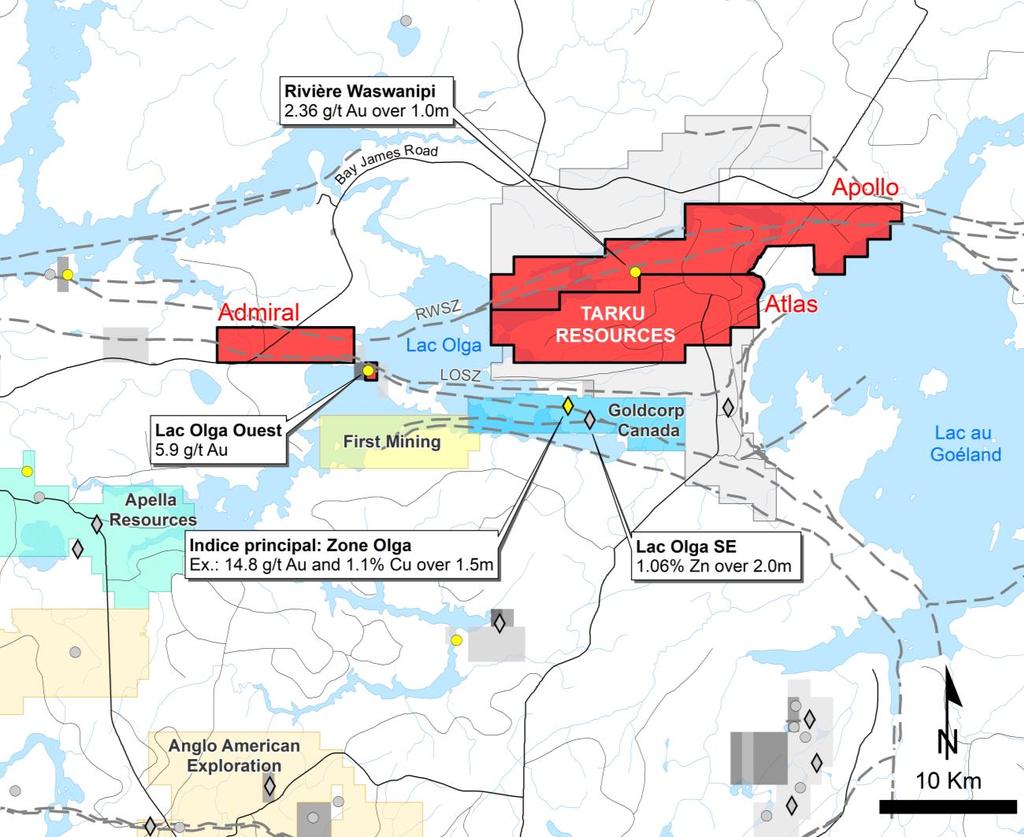 Matagami area projects Location To Matagami (25 km) 100% Tarku 219 claims (11,810 ha) adjacent and along regional gold-bearing trends Active sector along all season roads Geological and structural