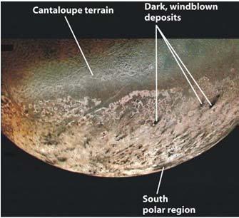 Triton is a frigid, icy world with a young surface and a tenuous
