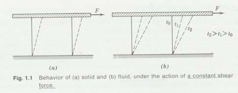 Fluid v.s. Solid (II) shear stressτ = F A There is no slip at the boundary; the fluid in direct contact with the solid boundary has the same velocity as the boundary itself.