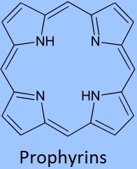 in a complex structure as in porphyrin.