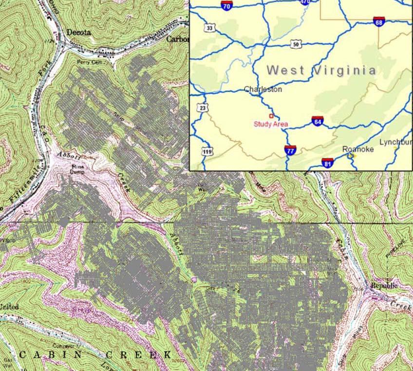INTRODUCTION A pattern of AMD (acid mine drainage) seeps that occur adjacent to the Abbott Hollow refuse area stain and coat the streambed to downstream reaches of Fifteenmile Fork, Kanawha County,