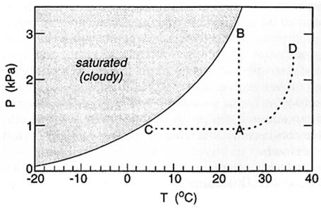 Clausius Clapeyron relationship tells us: If the relative humidity (the ratio of the actual specific humidity to the saturation specific humidity) remains fixed, then the actual water vapor in the