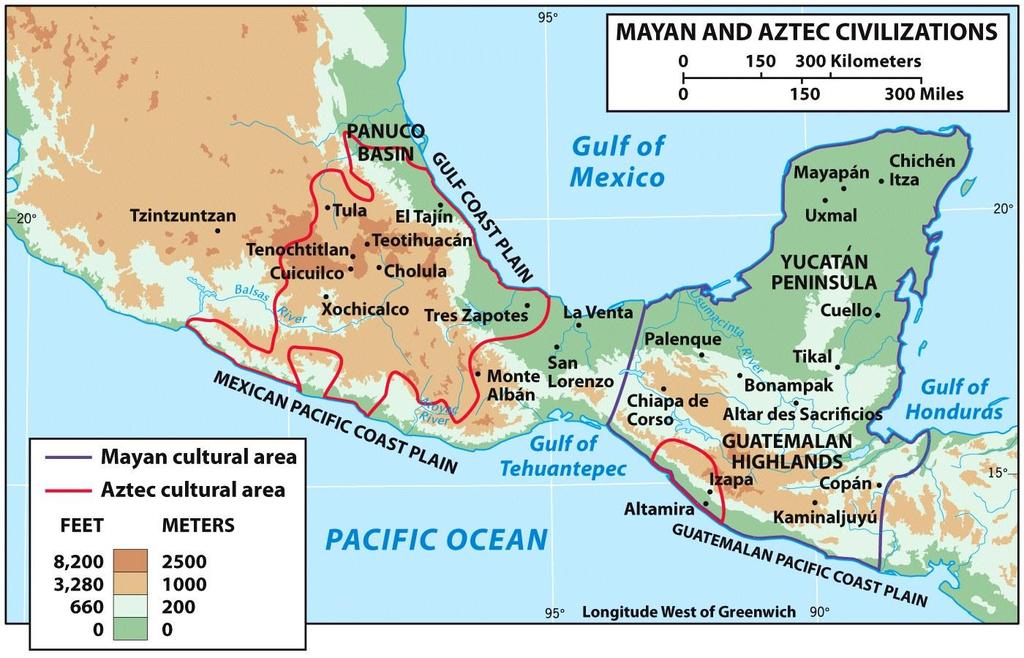 Mesoamerica Mayan and Aztec cities: Theocratic centers where