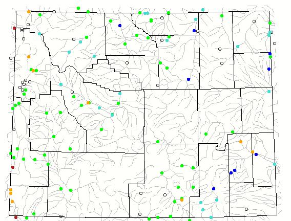 Both sites were reporting above median Snow Water Equivalent (SWE*) for June 1. The Cold Springs, Owl, and St. Lawrence Alt SNOTEL sites were snow free.