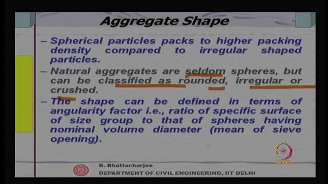 this is still angular. So as the angularity increases psi reduces therefore 1 by psi will increase. For sphere this value is 1 for angular shape this value is more than 1.